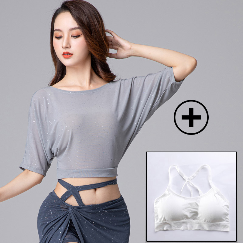 Belly Dance hálós top – Poliészter, Női, félhosszú ujjú, Chong Dance (Márka: Chong Dance; Anyag: Poliészter; Nem: Nő; Ujj hossz: Félhosszú; Szezon: Tavasz 2023)