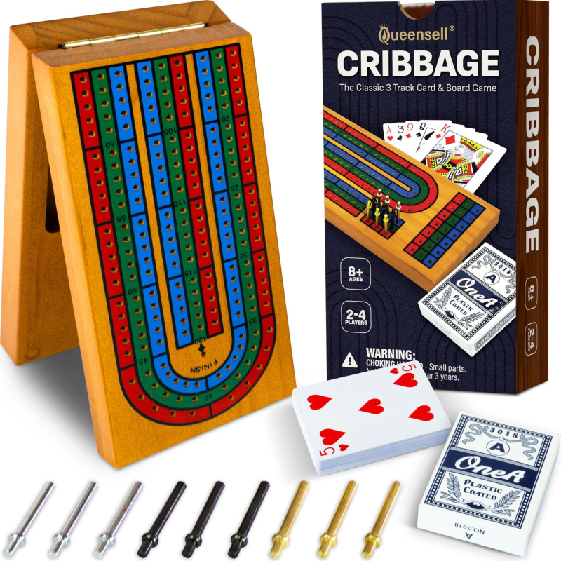Cribbage táblás társasjáték készlet – fa, pontozó funkcióval, családi összejövetelekhez