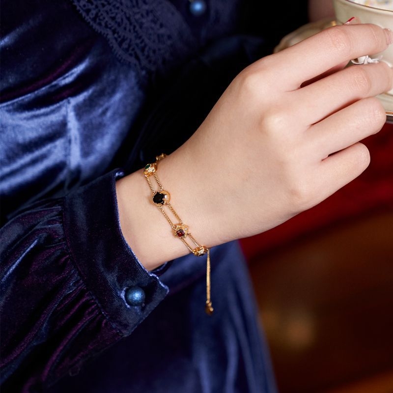 Kétrétegű cirkón karkötő, cirkóniás feldolgozás, nyugati retro stílus, rombusz alak, eredet Shanwei