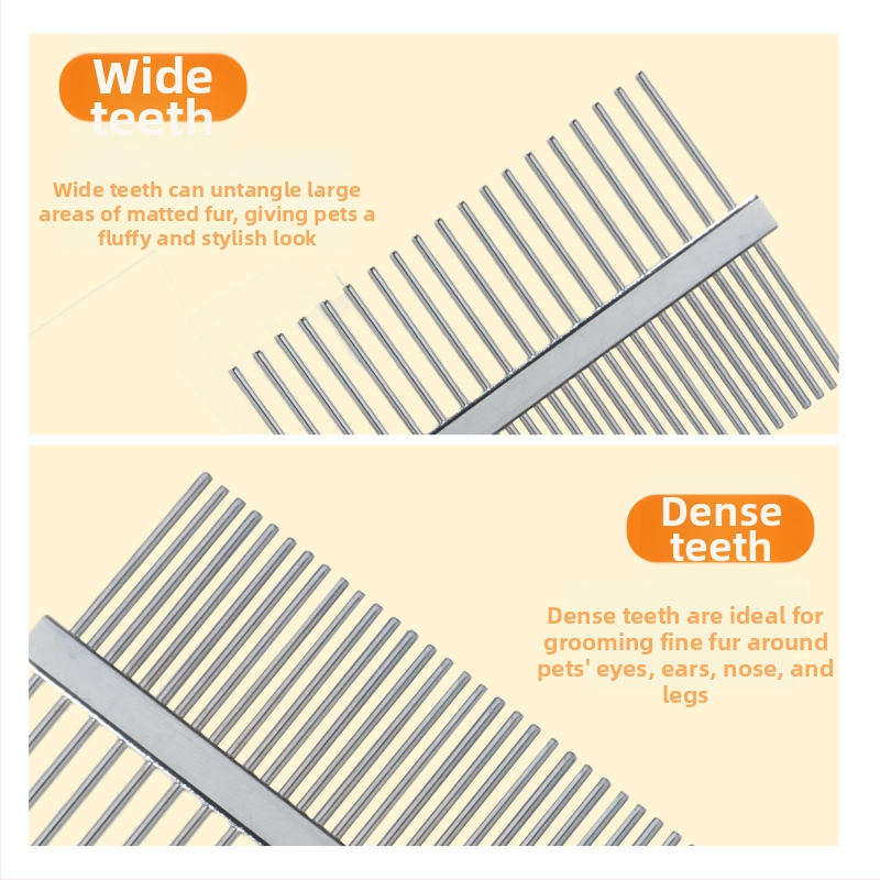 Kétoldalas ápoló fésű háziállatok számára – kutyák és macskák, oldja a csomókat, eltávolítja a kilógó szőrt és bolhákat, acél tűk, ABS/TPR/PP