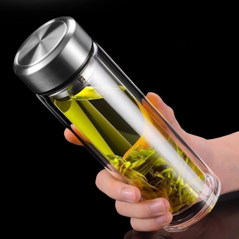 Ceașcă de ceai din sticlă borosilicată, cu pai, rezistentă la căderi, cu un singur strat, portabil