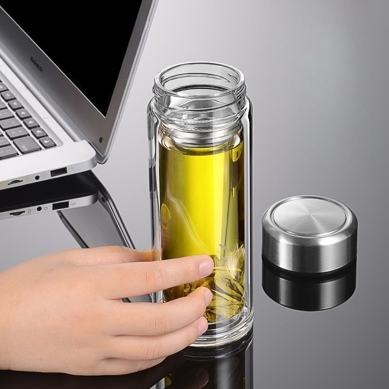 Ceașcă de ceai din sticlă borosilicată, cu pai, rezistentă la căderi, cu un singur strat, portabil