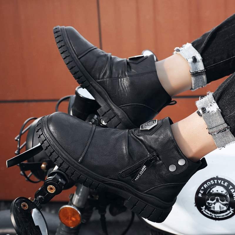 Ghete din piele Martin pentru bărbați, partea superioară PU, talpă din cauciuc, vârf rotund, șiret frontal