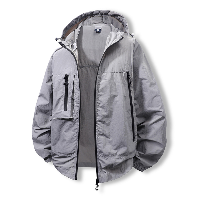 Cămașă cu glugă UV UPF50+, uscare rapidă, pentru exterior, cu fermoar și buzunare laterale