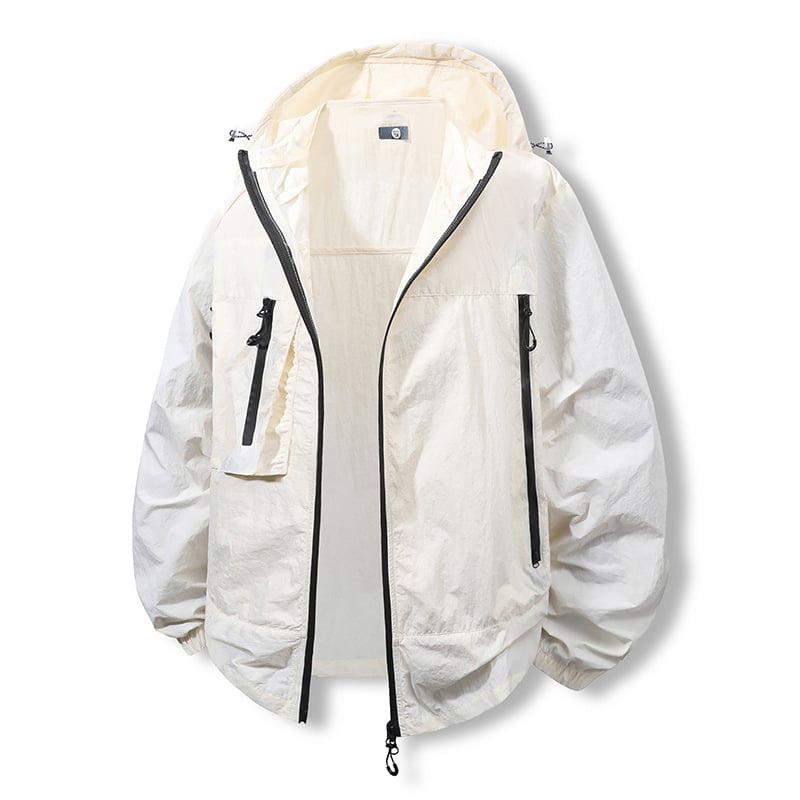 Cămașă cu glugă UV UPF50+, uscare rapidă, pentru exterior, cu fermoar și buzunare laterale