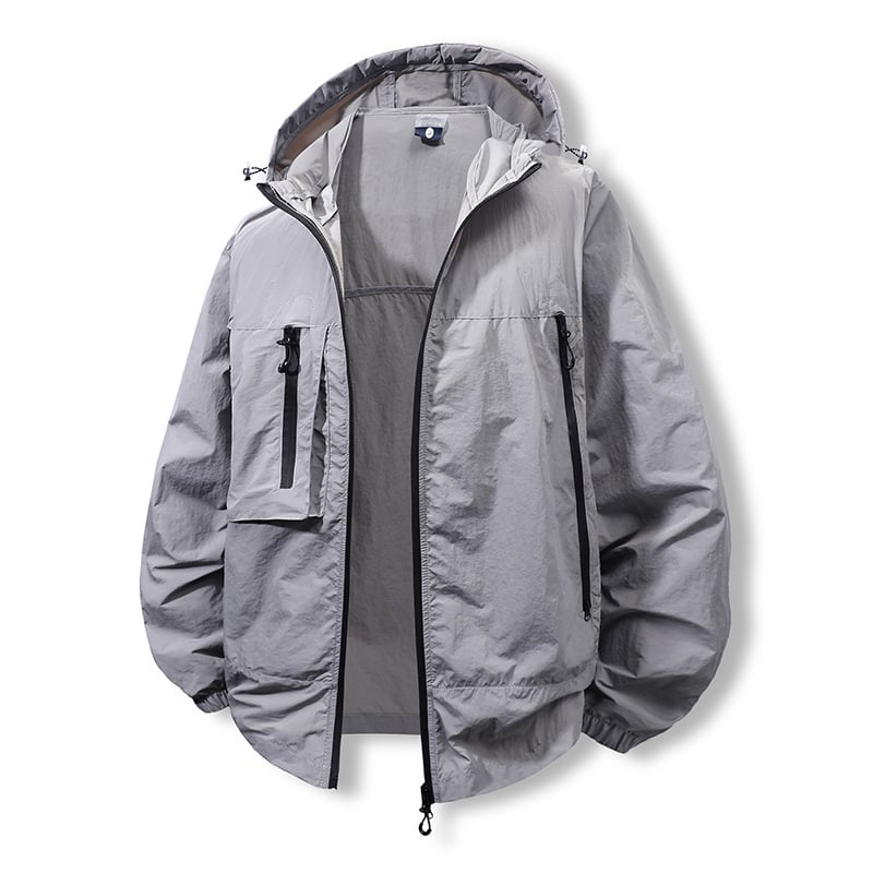 Cămașă cu glugă UV UPF50+, uscare rapidă, pentru exterior, cu fermoar și buzunare laterale