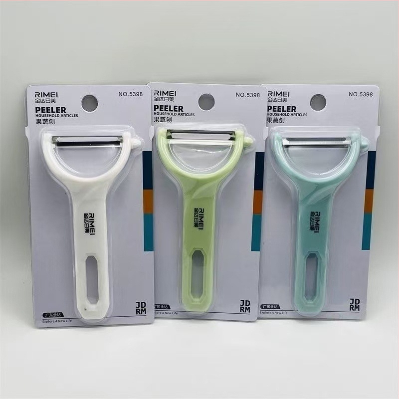 Olúpač na ovocie a zeleninu – nerezová čepeľ, plastová rukoväť; viacúčelový, tri v jednom; uvedený v lete 2021