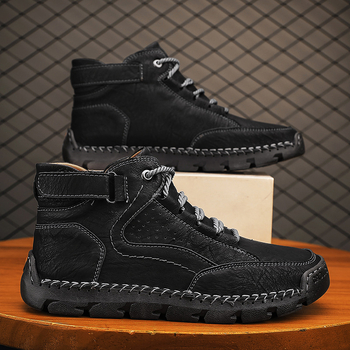 Ghete Martin pentru bărbați - piele sintetică, talpă din cauciuc, înălțime medie a gleznei, șireturi, încălțăminte de iarnă