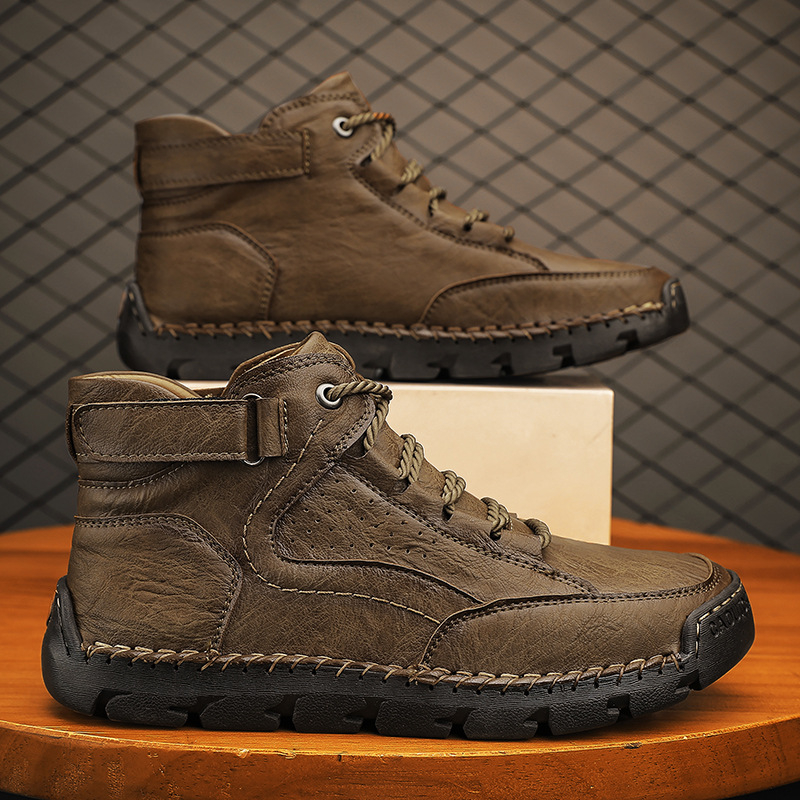 Ghete Martin pentru bărbați - piele sintetică, talpă din cauciuc, înălțime medie a gleznei, șireturi, încălțăminte de iarnă