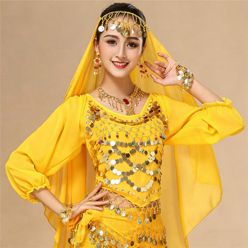 Női etnikai táncos kosztüm hosszú ujjú, indián stílusú Xinjiang táncra, színpadi viselet, poliészter anyag