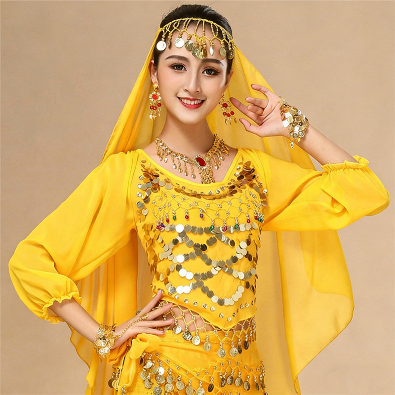 Női etnikai táncos kosztüm hosszú ujjú, indián stílusú Xinjiang táncra, színpadi viselet, poliészter anyag