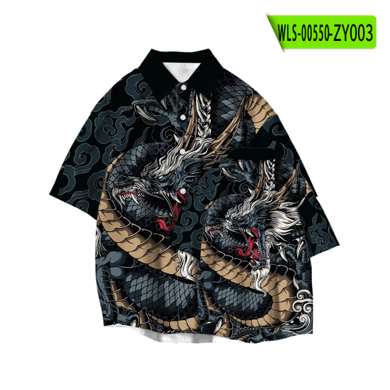 3D-s digitális nyomtatású póló, 95%+ poliészter, rövid ujjú, rever gallér