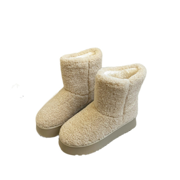 Cizme de iarnă pentru femei, cu înălțime mare, partea superioară din blană, căptușeală din pluș artificial, talpă din cauciuc, toc mediu 3–5 cm, pentru purtare zilnică