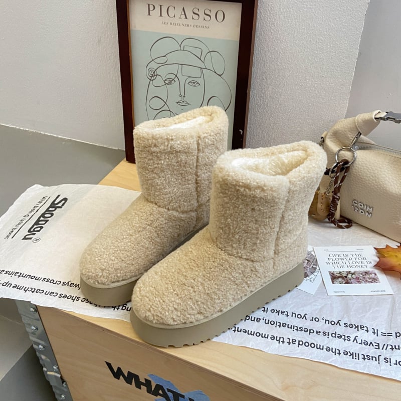 Cizme de iarnă pentru femei, cu înălțime mare, partea superioară din blană, căptușeală din pluș artificial, talpă din cauciuc, toc mediu 3–5 cm, pentru purtare zilnică