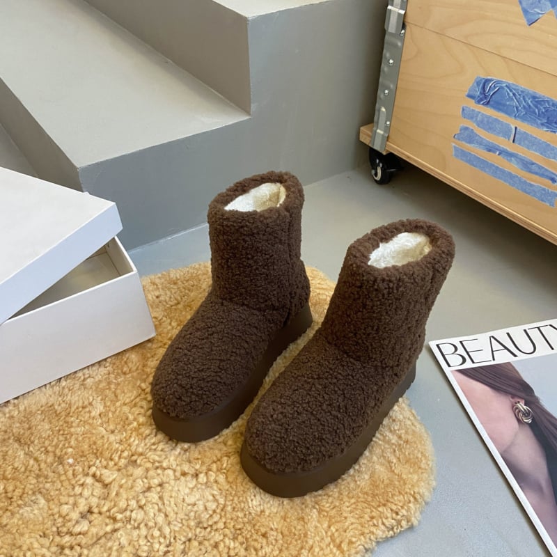 Cizme de iarnă pentru femei, cu înălțime mare, partea superioară din blană, căptușeală din pluș artificial, talpă din cauciuc, toc mediu 3–5 cm, pentru purtare zilnică