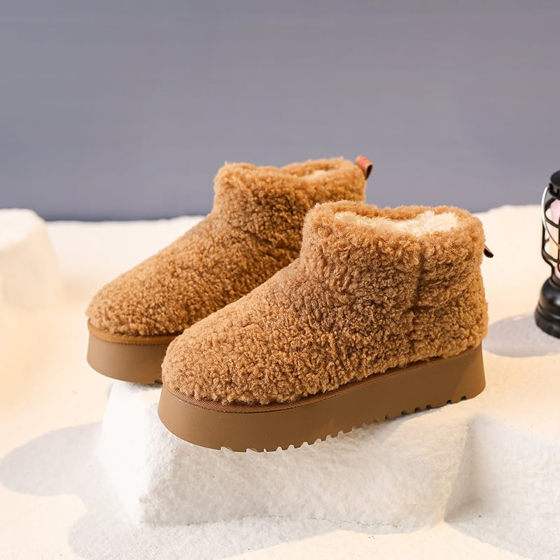 Cizme de iarnă pentru femei, cu înălțime mare, partea superioară din blană, căptușeală din pluș artificial, talpă din cauciuc, toc mediu 3–5 cm, pentru purtare zilnică