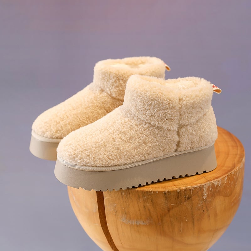 Cizme de iarnă pentru femei, cu înălțime mare, partea superioară din blană, căptușeală din pluș artificial, talpă din cauciuc, toc mediu 3–5 cm, pentru purtare zilnică