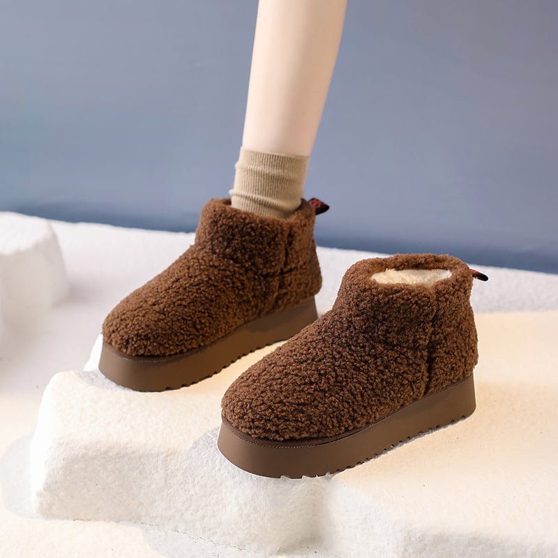 Cizme de iarnă pentru femei, cu înălțime mare, partea superioară din blană, căptușeală din pluș artificial, talpă din cauciuc, toc mediu 3–5 cm, pentru purtare zilnică