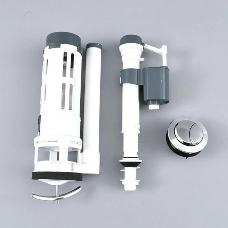 Set de accesorii pentru rezervorul de apă al toaletei — ventil de alimentare și ventil de golire, presiune înaltă, PP, turnare prin injecție, stil modern minimalist, acționat prin apăsare
