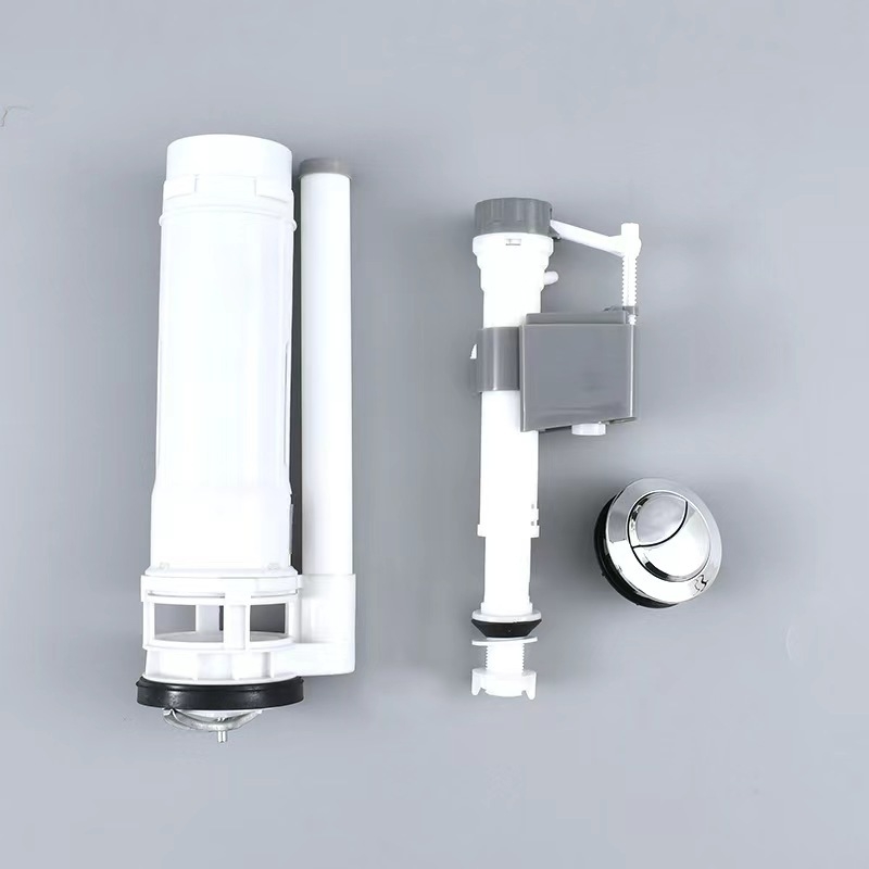Set de accesorii pentru rezervorul de apă al toaletei — ventil de alimentare și ventil de golire, presiune înaltă, PP, turnare prin injecție, stil modern minimalist, acționat prin apăsare