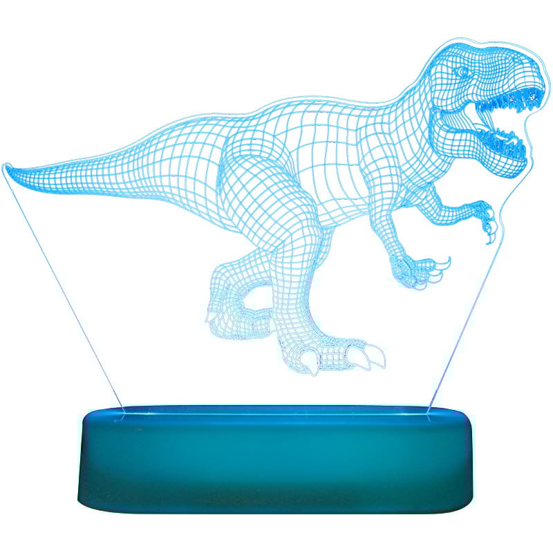 3D акрилна нощна лампа с динозавър за бюро — карикатурна лампа на животно с вградена батерия и бутон за включване, напрежение ≤36V