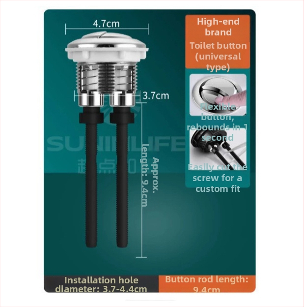 WC öblítő gomb hosszabbító rúddal, ABS műanyag, Saomao márka, nyomógombos működés, injektiós formázás