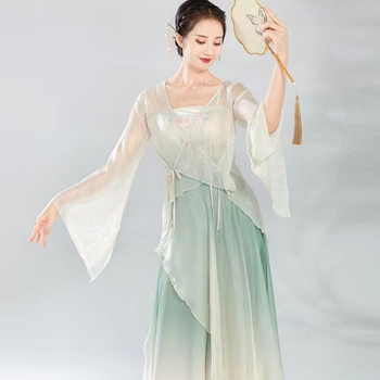 Costum clasic de dans cu top din tul fin și pantaloni largi pentru dansul belly, material din bumbac, 95%+ conținut, unisex, vară 2022