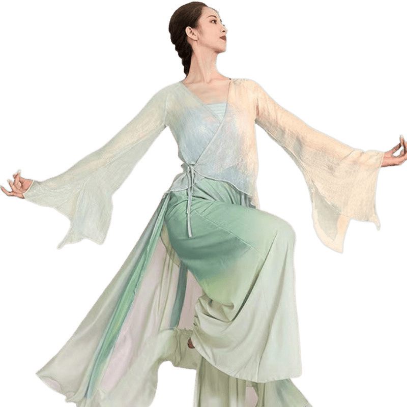 Costum clasic de dans cu top din tul fin și pantaloni largi pentru dansul belly, material din bumbac, 95%+ conținut, unisex, vară 2022