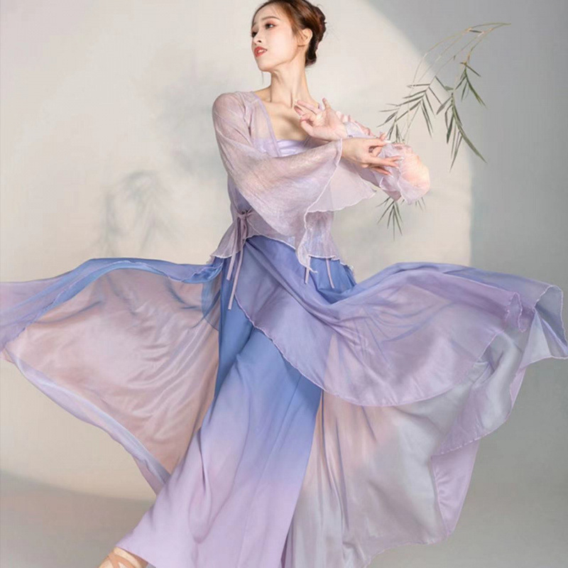 Costum clasic de dans cu top din tul fin și pantaloni largi pentru dansul belly, material din bumbac, 95%+ conținut, unisex, vară 2022