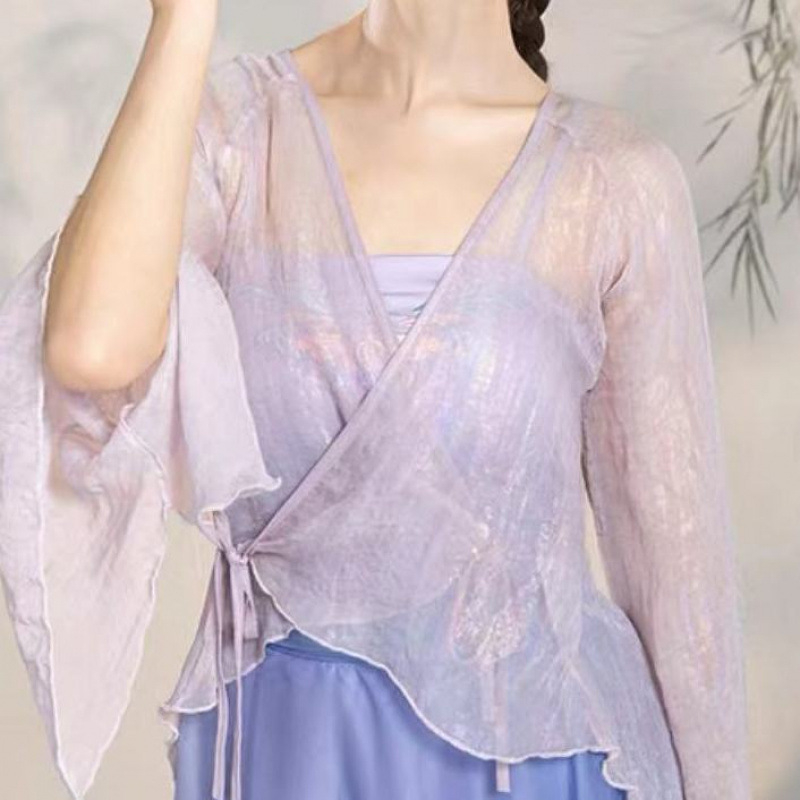 Costum clasic de dans cu top din tul fin și pantaloni largi pentru dansul belly, material din bumbac, 95%+ conținut, unisex, vară 2022