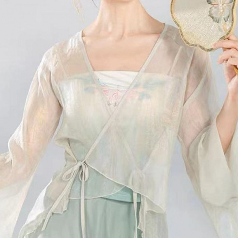 Costum clasic de dans cu top din tul fin și pantaloni largi pentru dansul belly, material din bumbac, 95%+ conținut, unisex, vară 2022