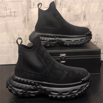 Ghete Chelsea pentru bărbați cu talpă groasă, partea superioară din Super Fiber, talpa din spumă de cauciuc, gleznă joasă, căptușeală interioară din pluș artificial scurt