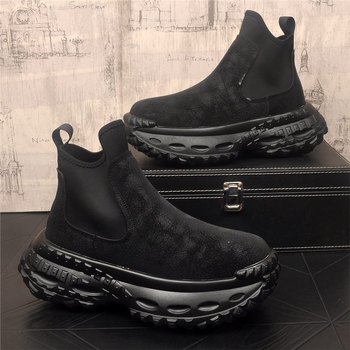 Ghete Chelsea pentru bărbați cu talpă groasă, partea superioară din Super Fiber, talpa din spumă de cauciuc, gleznă joasă, căptușeală interioară din pluș artificial scurt