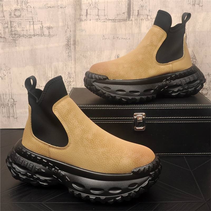 Ghete Chelsea pentru bărbați cu talpă groasă, partea superioară din Super Fiber, talpa din spumă de cauciuc, gleznă joasă, căptușeală interioară din pluș artificial scurt