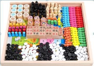 Set de jocuri din lemn 27 în 1: șah, dame și șah chinezesc (Xiangqi) – jucărie educațională de birou pentru copii 7–14 ani