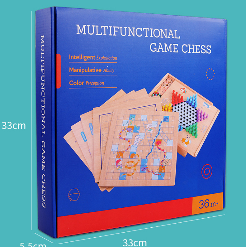 Set de jocuri din lemn 27 în 1: șah, dame și șah chinezesc (Xiangqi) – jucărie educațională de birou pentru copii 7–14 ani