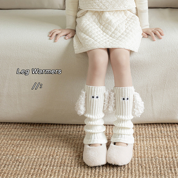 Șosete pentru fete din acril, model cu pui de câine, tricotate jacquard, până la mijlocul gambei, pentru iarnă