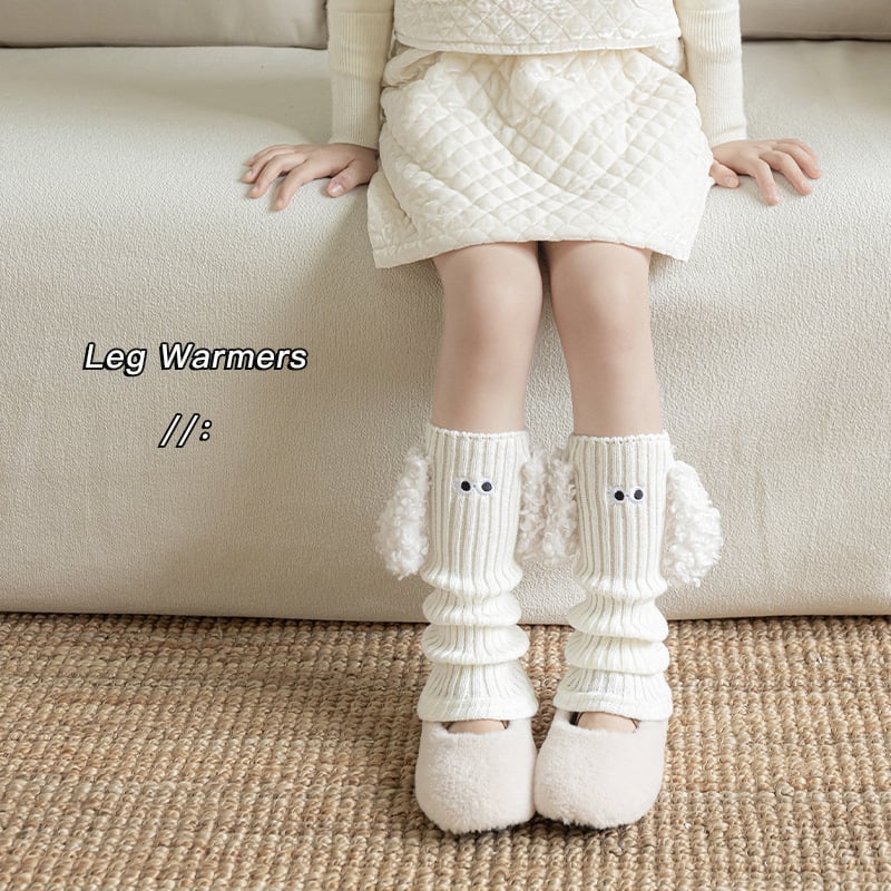 Șosete pentru fete din acril, model cu pui de câine, tricotate jacquard, până la mijlocul gambei, pentru iarnă