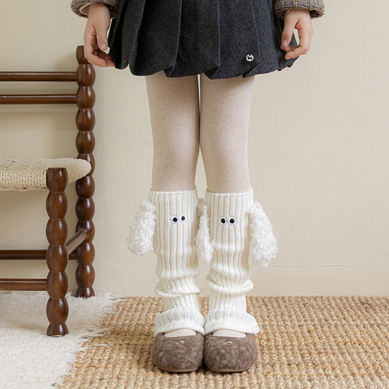 Șosete pentru fete din acril, model cu pui de câine, tricotate jacquard, până la mijlocul gambei, pentru iarnă