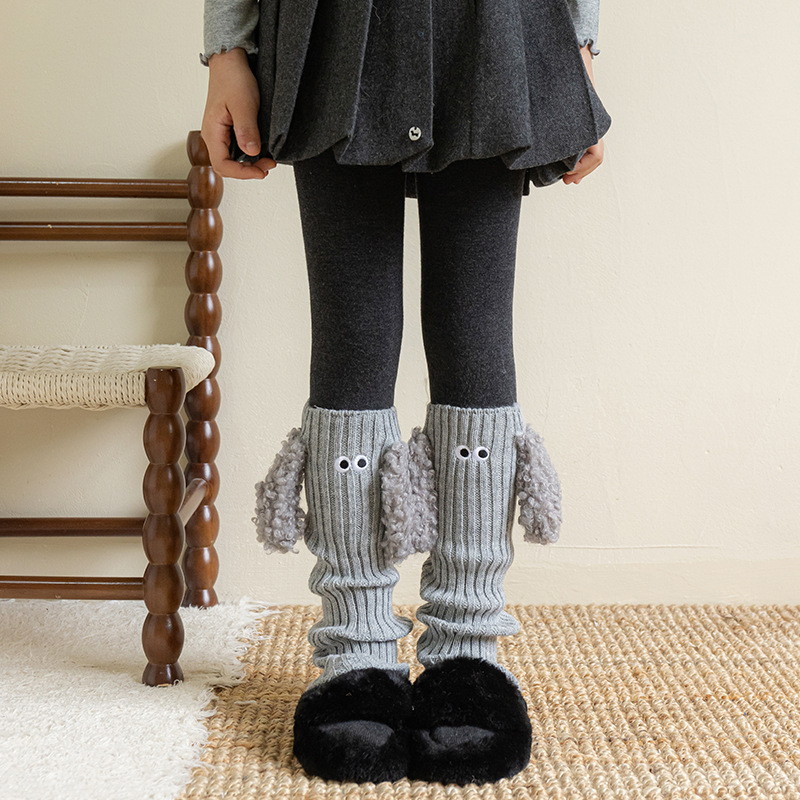 Șosete pentru fete din acril, model cu pui de câine, tricotate jacquard, până la mijlocul gambei, pentru iarnă