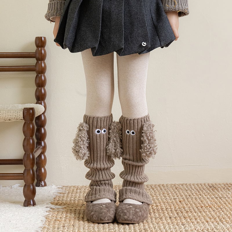 Șosete pentru fete din acril, model cu pui de câine, tricotate jacquard, până la mijlocul gambei, pentru iarnă
