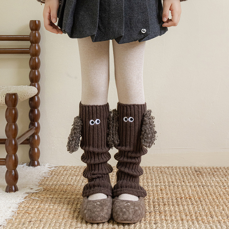 Șosete pentru fete din acril, model cu pui de câine, tricotate jacquard, până la mijlocul gambei, pentru iarnă