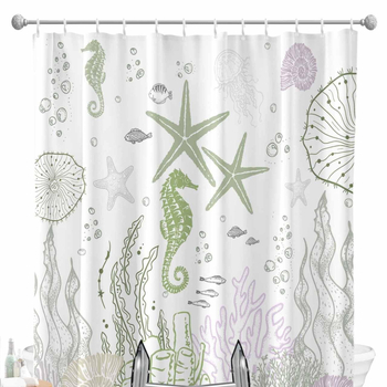 Cortină de duș - Temă oceanică cu stea de mare și țestoasă, imprimare digitală, poliester impermeabil 90 g, personalizabil