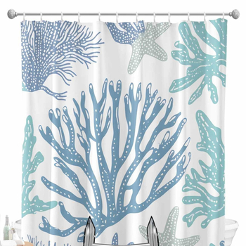 Cortină de duș - Temă oceanică cu stea de mare și țestoasă, imprimare digitală, poliester impermeabil 90 g, personalizabil