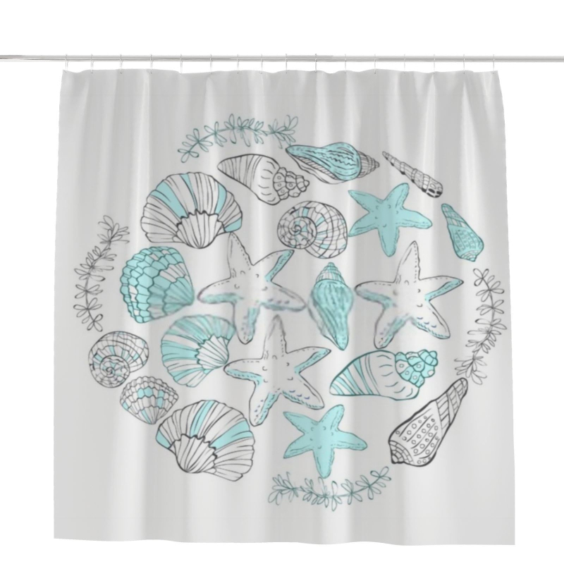Cortină de duș - Temă oceanică cu stea de mare și țestoasă, imprimare digitală, poliester impermeabil 90 g, personalizabil