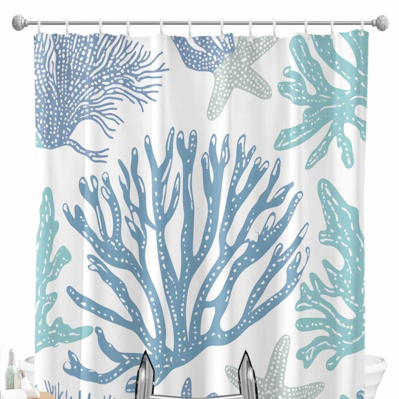 Cortină de duș - Temă oceanică cu stea de mare și țestoasă, imprimare digitală, poliester impermeabil 90 g, personalizabil
