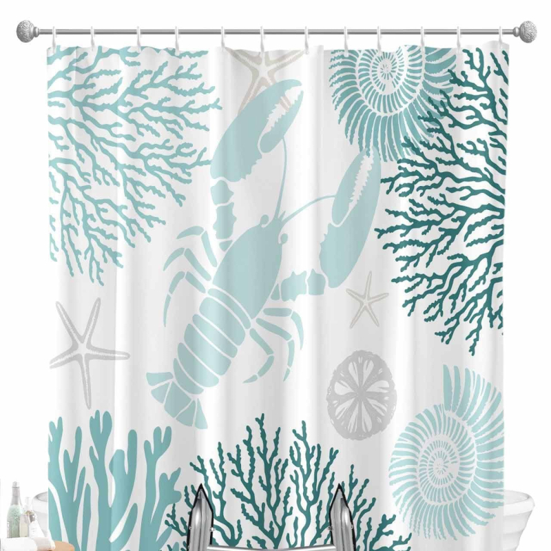 Cortină de duș - Temă oceanică cu stea de mare și țestoasă, imprimare digitală, poliester impermeabil 90 g, personalizabil