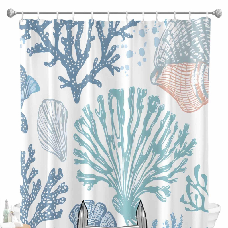 Cortină de duș - Temă oceanică cu stea de mare și țestoasă, imprimare digitală, poliester impermeabil 90 g, personalizabil