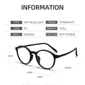 Ochelari de citit cu lentile anti-lumină albastră, rame ușoare, ramă completă, formă rotundă, stil vintage literar