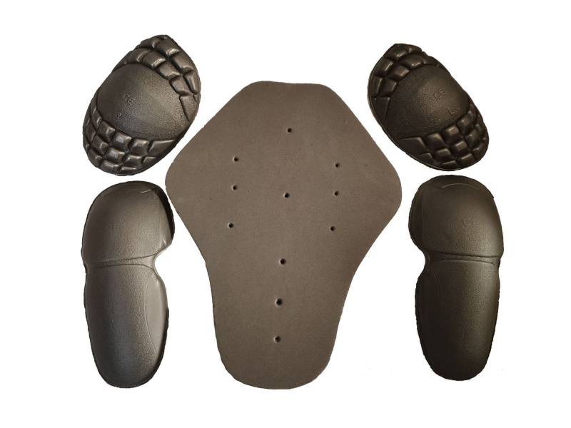 Set de protecție pentru motocicletă, cinci piese, cu protecții EVA integrate: coate, umeri, genunchi și spate